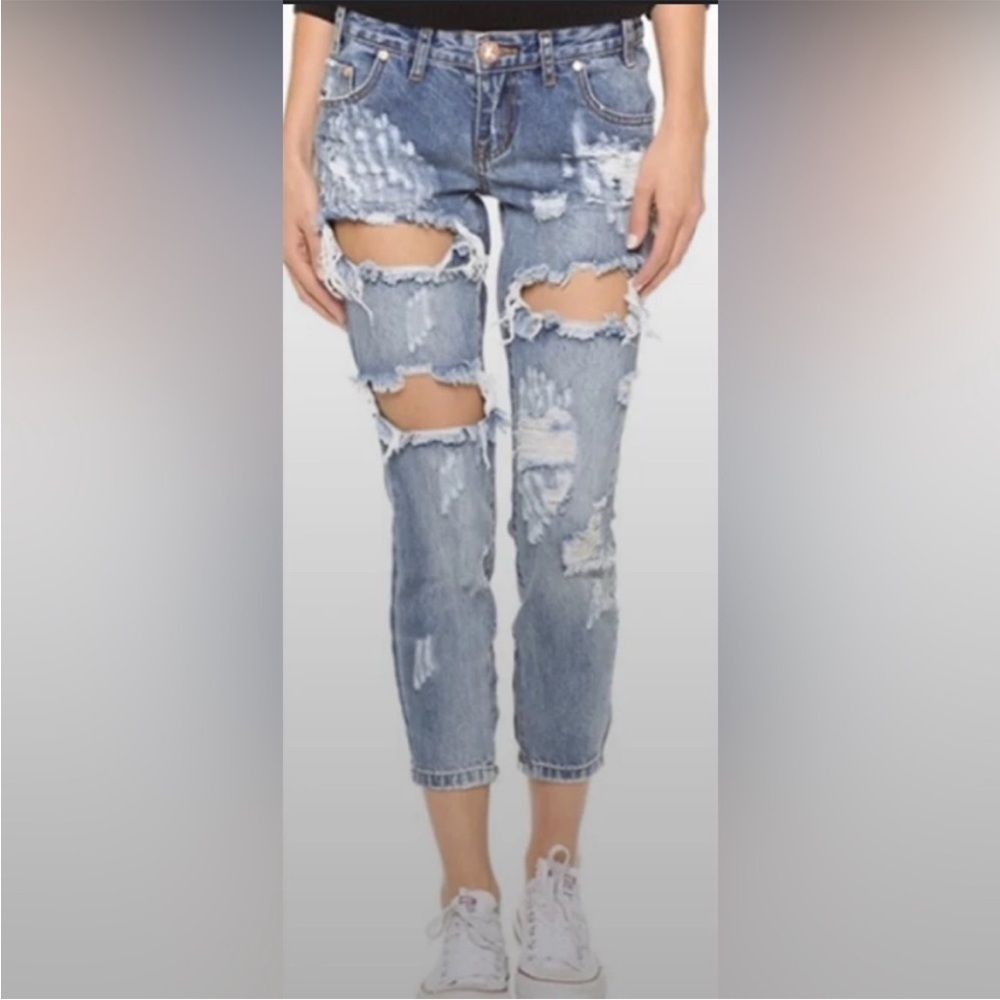 One Teaspoon Trashed Free Bird Jeans Womens 24 Distressed Indie Boho Grunge